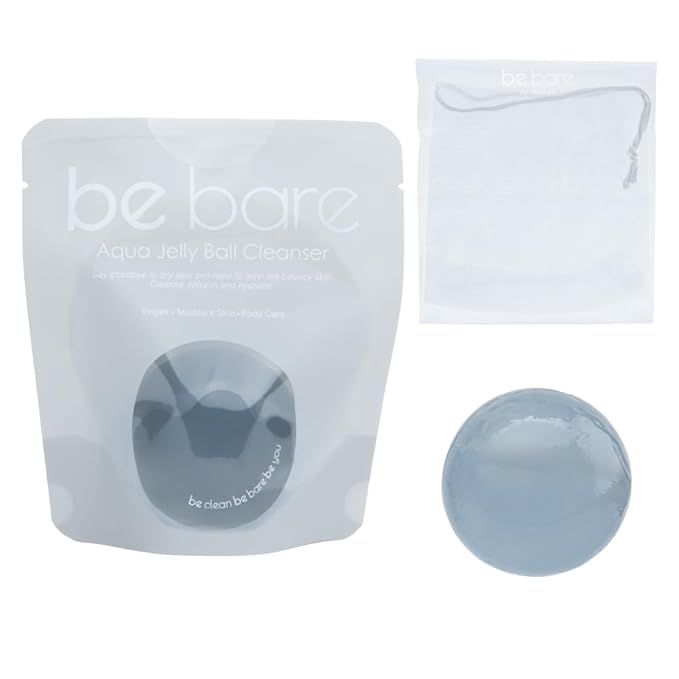 Naisture Be Bare Jelly Ball Cleanser, Daily Face Wash Korean Skin Care Cleanser Ball for Dry Skin with Squalane & Hyaluronic Acid for Skin Hydration and Moisturizing - Fresh Aqua (1.41oz)
