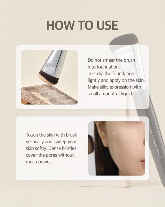 STUDIO17 Glide Foundation Brush for Liquid Makeup | Liquid Flat Foundation Brush with Flat Top | Korean Makeup Brush with Super Micro Bristles | Studio Quality Makeup Tool