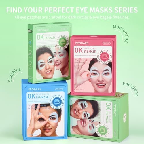 OK Shape Eye Masks, 360° Fit Under Eye Patches with Collagen and Lavender Flower Extract, Firming Eye Masks for Puffy Eyes, Wrinkles, Self Care Gifts for Women - 18 Pairs, Calm Green