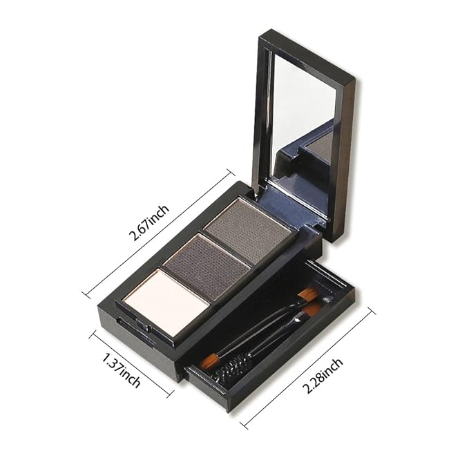 3 Colors Eyebrow Powder Kit for Women, Long-Lasting Waterproof Matte Brow Powder, Eye Brow Powder with 2 Double-ended Eyebrow Brush, Purse-Friendly Compact (A03#Black Tea, 1Pcs)