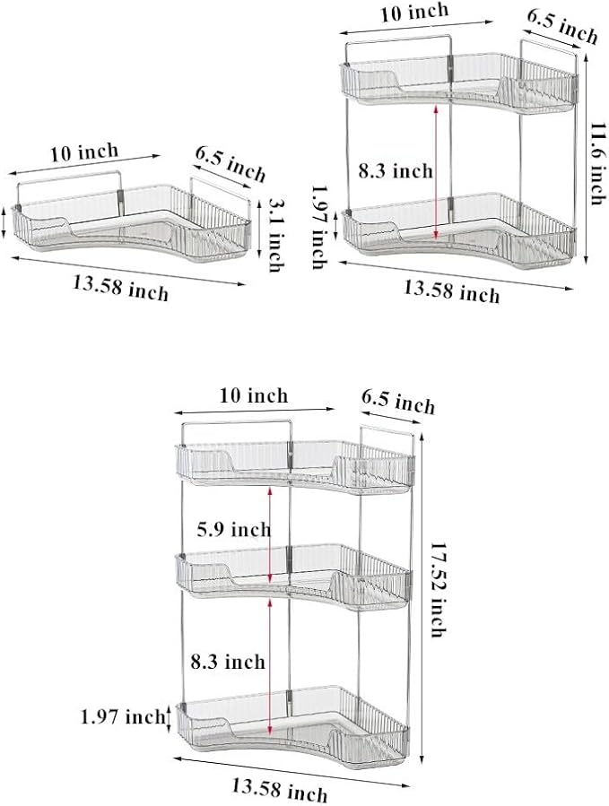 Corner Bathroom Counter Organizer, Vanity Trays for Bathroom, Skincare Makeup Organizer Shelf, Shelf Cosmetics, Toiletries, Lotions, Perfumes (3 Tiers, Clear)