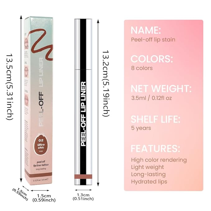 JUAAZIN Matte Liquid Lip Stain Peel Off Lip liner Tattoo, Brown Matte Peel Off Lip Stain, Long Lasting Waterproof Lipstick Lip Gloss Stain, Transfer-proof for All Skin Types, 0.12 fl oz 02#