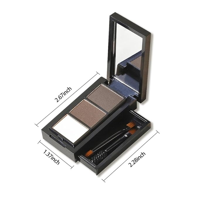 3 Colors Eyebrow Powder Kit for Women, Long-Lasting Waterproof Matte Brow Powder, Eye Brow Powder with 2 Double-ended Eyebrow Brush, Purse-Friendly Compact (A02#Smoky Gray, 1Pcs)