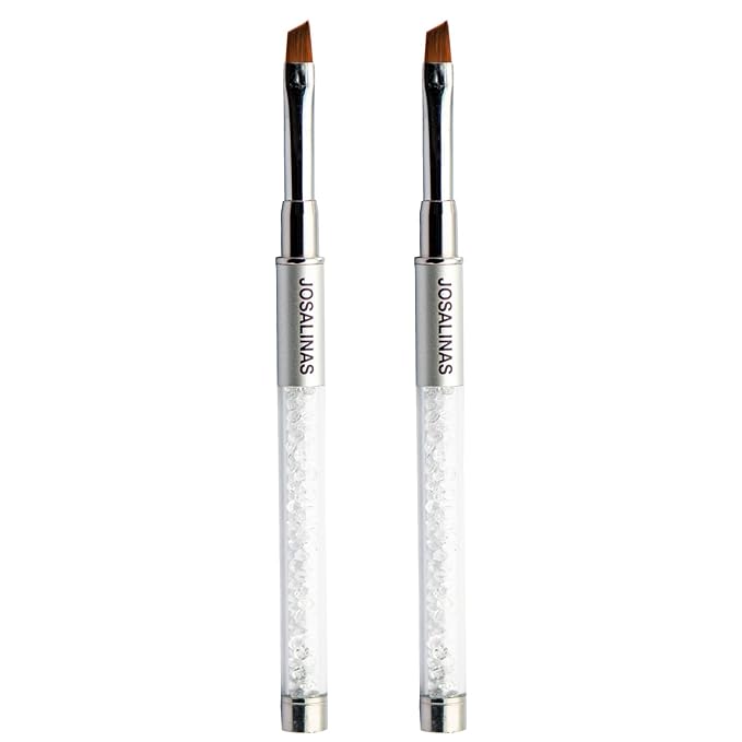 JOSALINAS Nail Brushes Art Pen 2PCS, Gel Polish Painting Tools with Nail Extension Gel Builder, Salon at Home DIY Manicure (Silver-Oblique)