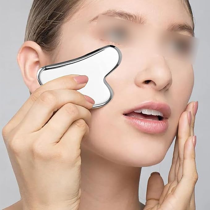 Stainless Steel Gua Sha Facial Massage Tool – Metal Guasha Scraper for Face, Jawline, Neck & Body – Skin Tightening, Puffiness Reducing, Sculpting & Relaxation – Perfect Beauty & Skincare Gift