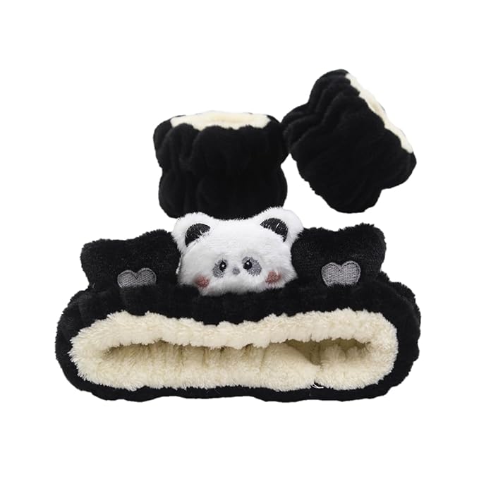 PERFECTSIGHT 2 Pack Cute Animal Headbands for Makeup Wash Shower Adjustable Elastic Hair Band for Girls and Women (Black White Panda)