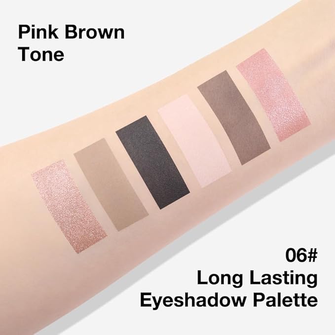 6 Color Eyeshadow Makeup Palette, 6 Rose Gold Dark Brown Nude Black Coffee Champagne Gold Eyeshadows Palette, Everyday Matte Shimmer Finish Eye Makeup Looks,Travel Friendly Size, Built-in Mirror 06#