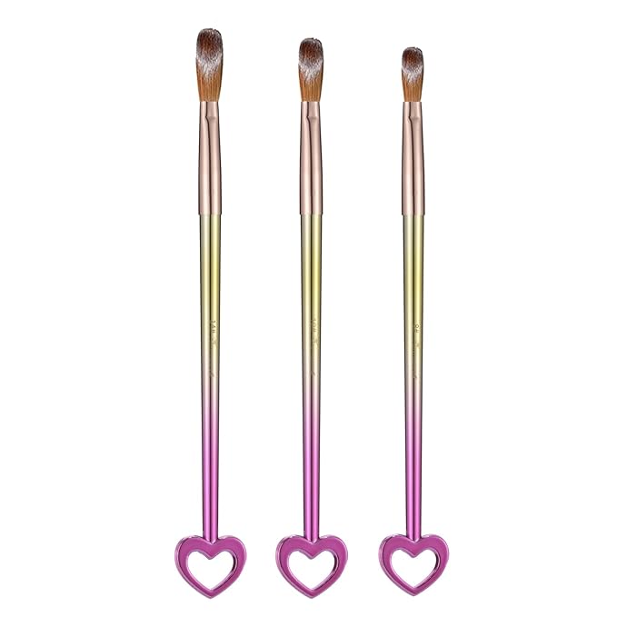 DAIXIANGER 3Pcs Professional Acrylic Nail Brush Set, Size 8/10/14, Gradient Handle Heart-Shaped Nail Brushes for Acrylic Application Powder & Nail Extension, 3D Nail Carving Tools for DIY Home Salon