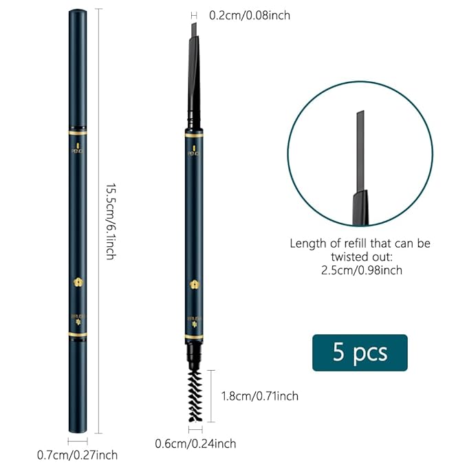 5 Pcs Eyebrow Pencils for Women, Waterproof Professional Makeup Micro Brow Pencil, Grey Brow Kit with Eyebrow Brush, Ultra-Fine Mechanical Pencil, Vegan&Cruelty-Free (C04#Grey)