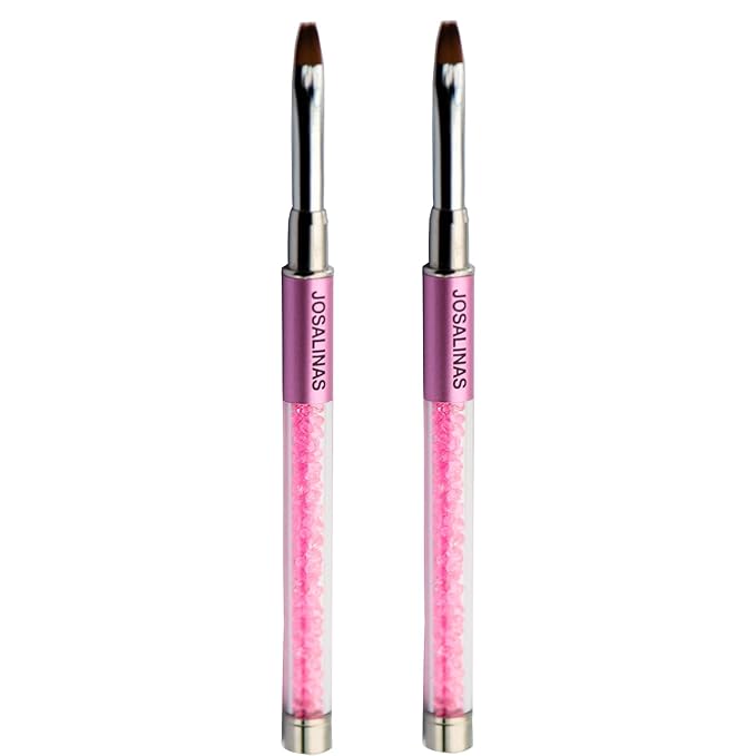 JOSALINAS Nail Brushes Art Pen 2PCS, Gel Polish Painting Tools with Nail Extension Gel Builder, Salon at Home DIY Manicure (Pink-Oval#6)