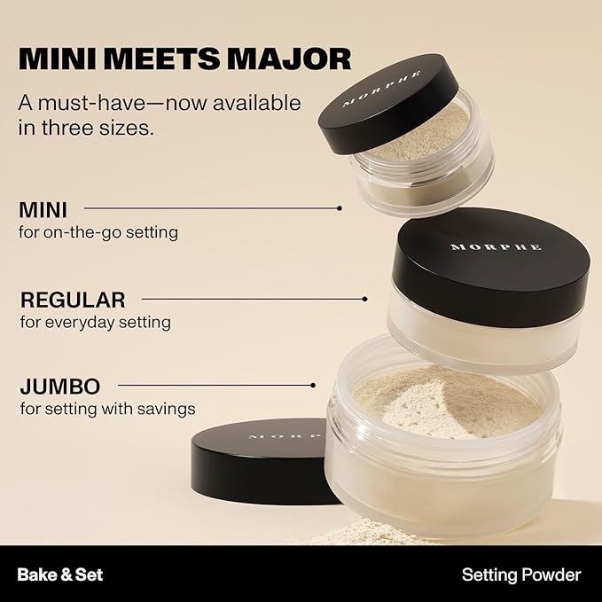 Morphe Mini Bake & Set Translucent Setting Powder - Lightweight, Talc-Free Finishing Powder for Face Makeup with a Soft, Natural Finish - Minimizes Shine for Up to 24HR - Translucent (0.09 oz)
