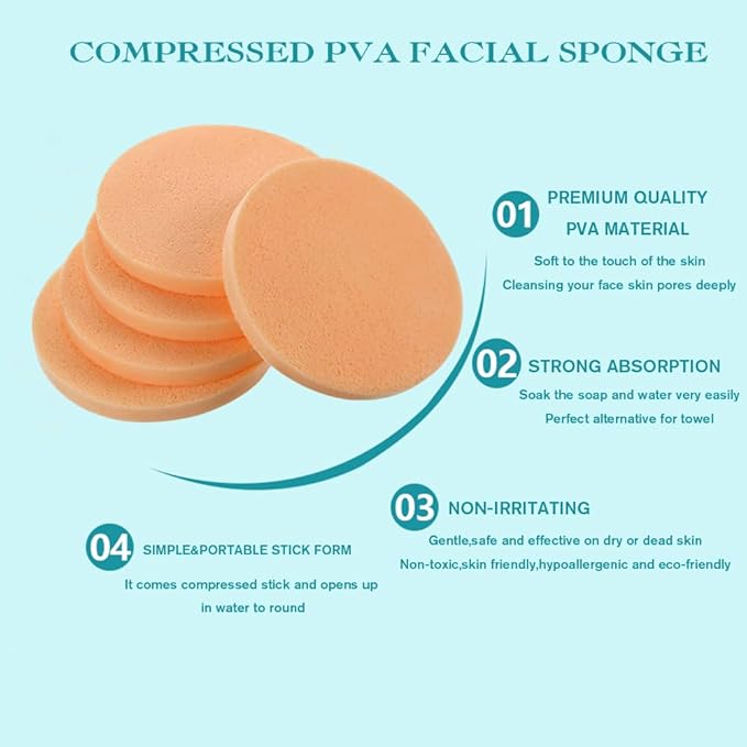 Mgiflw Compressed Facial Sponge,Reusable Makeup Blender 60 Count,Soft Round Wash Sponges for Estheticians Makeup Removal,Face Cleansing Exfoliating Compress Spa Pads for Women,Orange