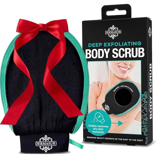 Dermasuri - Deep Exfoliating Glove - Korean Exfoliating Mitt - Reusable Body Scrubber for Shower - Buffs Dry Dead Skin - Keratosis Pilaris Treatment Scrub - Skin Exfoliator for Women & Men - XL