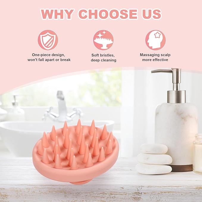 Meartchy Silicone Scalp Massager, Scalp Scrubber for Hair Growth with Soft Bristles, Scalp Exfoliator Brush Dandruff Removal Shampoo Brush for Wet Dry Scalp Care (Pale Pink)