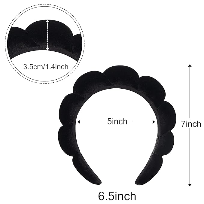 Ayesha Spa Headband for Women Sponge Headband for Washing Face Clouds Soft Hairband Makeup Headbands for Women Girls Shower Makeup Skincare (Black)