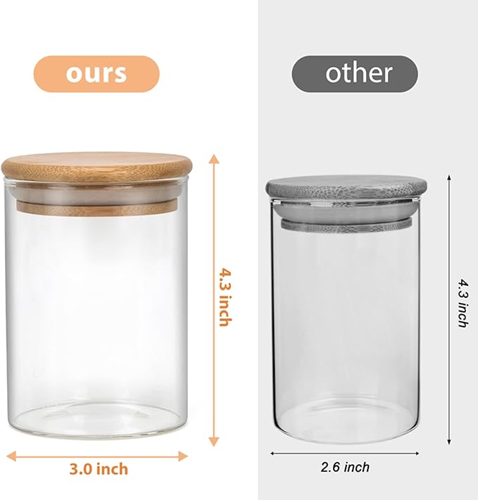 BKYFPQ 4 Pack Glass Qtip Holder Dispenser Set - Apothecary Jars with Lids for Vanity Makeup Organizer - Bathroom Canister Storage Organizer for Cotton Ball, Swab, Round Pads,Floss