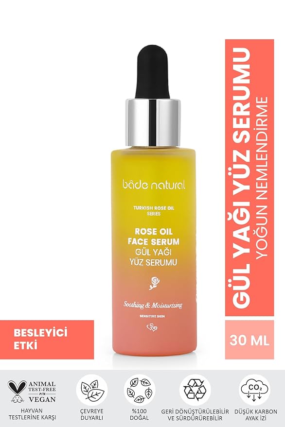Bade Natural Rose Essential Oil Face Serum – Calming & Antioxidant Facial Oil with Jojoba & Vitamin E – Anti-Aging Moisturizer for Radiance & Skin Elasticity – 1 Fl Oz