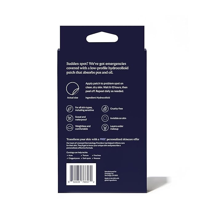 Curology Emergency Spot Pimple Patches for Face, Stocking Stuffer Gifts, Hydrocolloid Pimple Patches Fast-Acting, 80 Count
