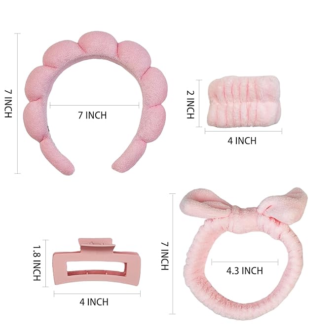 Yaqulen 7 Pcs Spa Set, Facial Headband and Wristband Set, Skincare Accessories, College Style Girl Idea Gifts, Hair Accessories for Women and Girls (Pink)