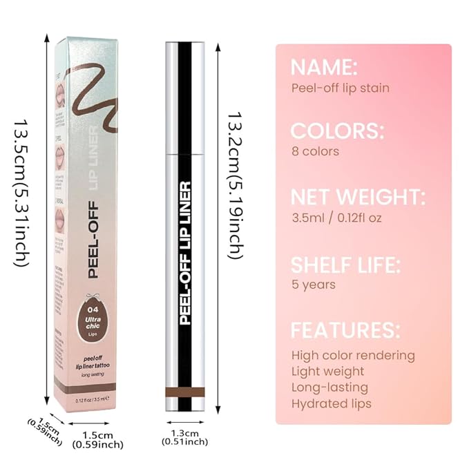 JUAAZIN Matte Liquid Lip Stain Peel Off Lip liner Tattoo, Light Taupe Matte Peel Off Lip Stain, Long Lasting Waterproof Lipstick Lip Gloss Stain, Transfer-proof for All Skin Types, 0.12 fl oz 04#