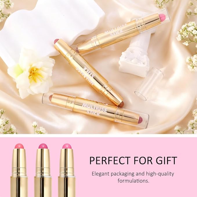 evpct 2In1 Blush Contour Multiuse Makeup Stick, Rose & Warm Nude Brown Creamy Butter Blush Bronzer Contour Contouring Stick for Cheeks Lip Eyes Faces, Ultra-Creamy Radiant Finish, Vegan & Cruelty-Free