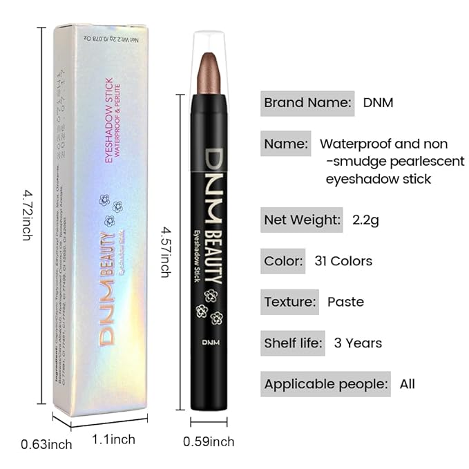 evpct Copper Brown Shimmer Cream Eye Shadow Sticks Brightener Pencils for Women, Bronze Brown Silky Eyeshadow Applicator Stick Pen Waterproof, Crease-Proof Stick Eyeshadow Shimmer Eye Makeup 73