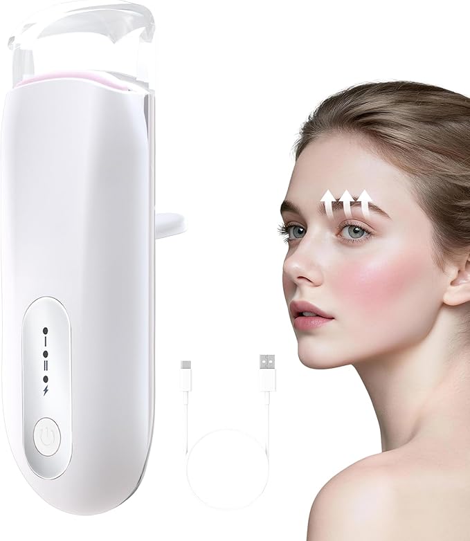 Transparent Heated Eyelash Curler, Electric Eye Lash Curler 10S Fast Heat 24Hrs Long Lasting, Portable Travel Natural C Curl Lashes Type-C Rechargeable Eyelash Curlers (White)
