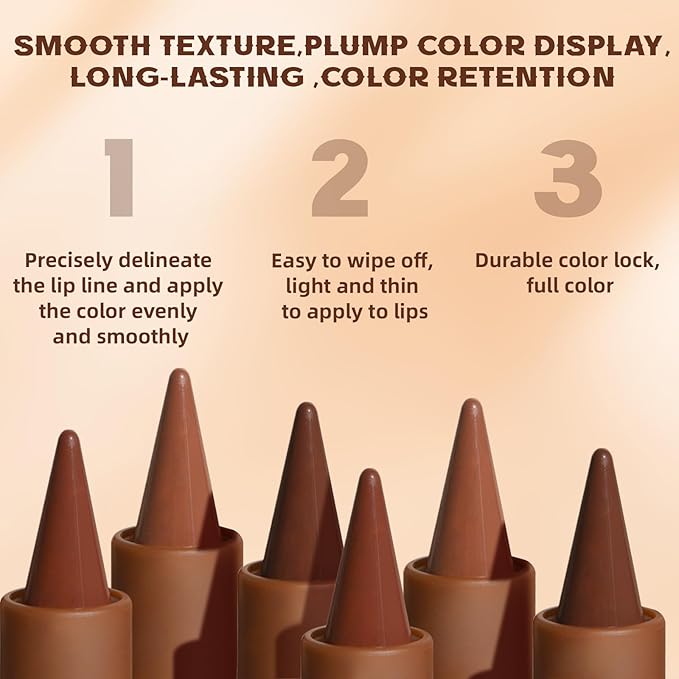 HOSAILY 3 Colors 2 in 1 Lip Liner Set, Matte Nude Dark Brown Lip Liner Plumping Smooth Creamy Lip Pencil, High Pigmented Long lasting Light and Medium Brown Lipstick Makeup, 01+04+06