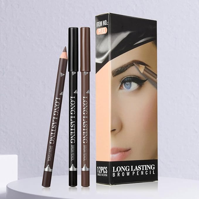 Eyebrow Pencils for Women, 12Pcs Hard-Core Wooden Eye Brow Eye Liner Pen for Beginner Makeup, Waterproof & Sweat-Proof (12Pcs-Dark Brown-Eyebrow Pencils)