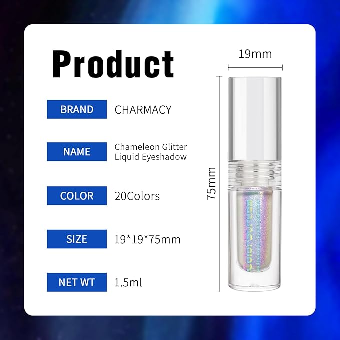 CHARMACY Liquid Duochrome Eyeshadow, Metallic Eye Looks, Long Lasting Glitter Eye Shadow Sets Metallic Pigments, Quick Drying, Sparkling Shiny Eye Makeup for Beginners, 1.6g (#01)