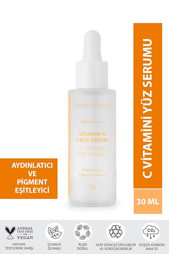 Bade Natural Vitamin C Face Serum – 2% Plant-Based Brightening & Tone-Correcting Serum for Dark Spots, Uneven Skin Tone – Antioxidant & Anti-Aging Skincare – 1 fl oz