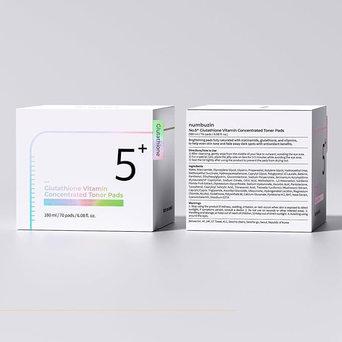 numbuzin No.5 Vitamin-Niacinamide Concentrated Pad, Daily Double-Sided Facial Pads with Glutathione, PHA & LHA for a Fresh, Radiant-Looking Skin Finish 180 ml (70 Pads)