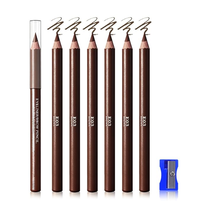 Eyebrow Pencils for Women with Sharpener, 6Pcs Hard-Core Wooden Eye Brow Eye Liner Pencils for Beginner Makeup, Waterproof & Sweat-Proof (6Pcs-Brown)