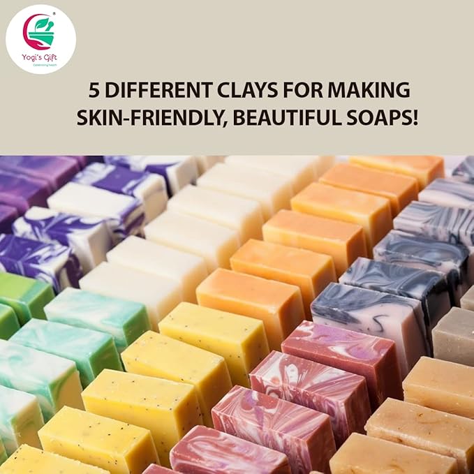 Pack of 5 Clays For Mask Making & Soap Making | Rose Clay, French Green Clay, Kaolin, Moroccan Red and Bentonite Clay | 8oz Each | Best Variety Pack For DIY Projects | By Yogi’s Gift ®