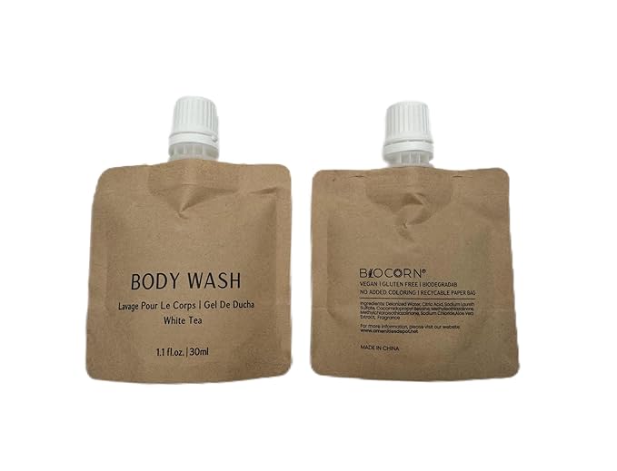 BIO CORN Body Wash Recyclable Kraft Paper Pouch Bag (100 Pack, 1.1oz/30ml)