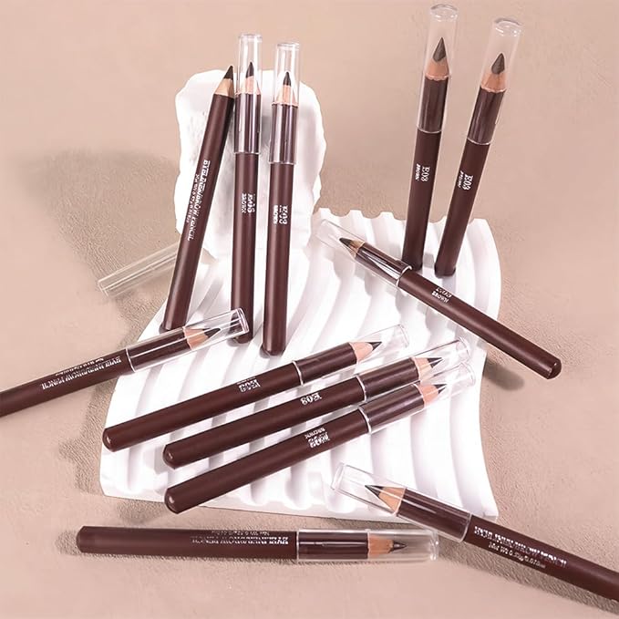 Eyebrow Pencils for Women, 12Pcs Hard-Core Wooden Eye Brow Eye Liner Pencils for Beginner Makeup, Black Coffee Brown Colors, Waterproof & Sweat-Proof (Brown-12 Pcs-E03)