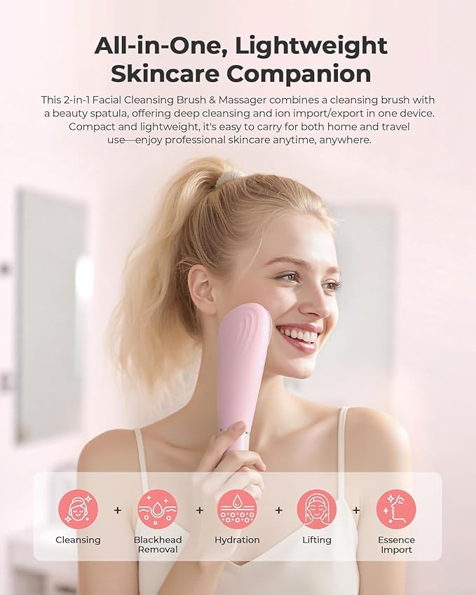 Blackhead Remover Tools - 2 in 1 Electric Face Scrubber Skin Spatula + Electric Silicone Facial Cleansing Brush,Pore Extractor Face Spatula Deep Cleansing for Facial Skincare(2026 Women Gift,7 Modes)