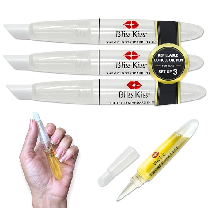 Bliss Kiss Simply Pure Dropper with Refillable Cuticle Squeeze Pen 3-Pack Kit (Fragrance Free, 3-Pens)