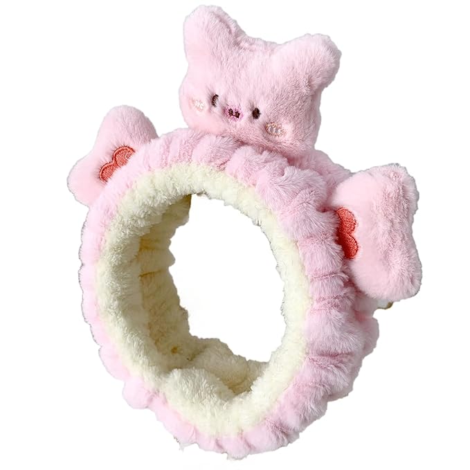 PERFECTSIGHT 2 Pack Cute Animal Headbands for Makeup Wash Shower Adjustable Elastic Hair Band for Girls and Women (Pink Piggy)