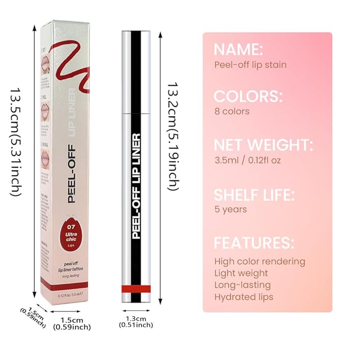 JUAAZIN Matte Liquid Lip Stain Peel Off Lip liner Tattoo, Orange Red Matte Peel Off Lip Stain, Long Lasting Waterproof Lipstick Lip Gloss Stain, Transfer-proof for All Skin Types, 0.12 fl oz 07#