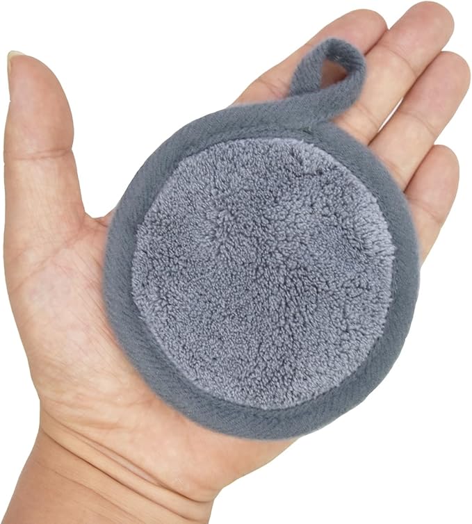 Reusable Makeup Remover Pads 16 Pack Microfiber Cleansing Facial Rounds Wipes Face, Eyes, Lips(3.5inch, grey)