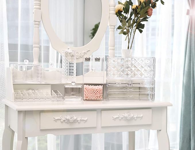 Acrylic Makeup Cotton Round Holder, Luxspire Clear Diamond Pattern Cotton Pads Organizer Container Display Stand Cosmetic Makeup Storage Box with Lid - Clear