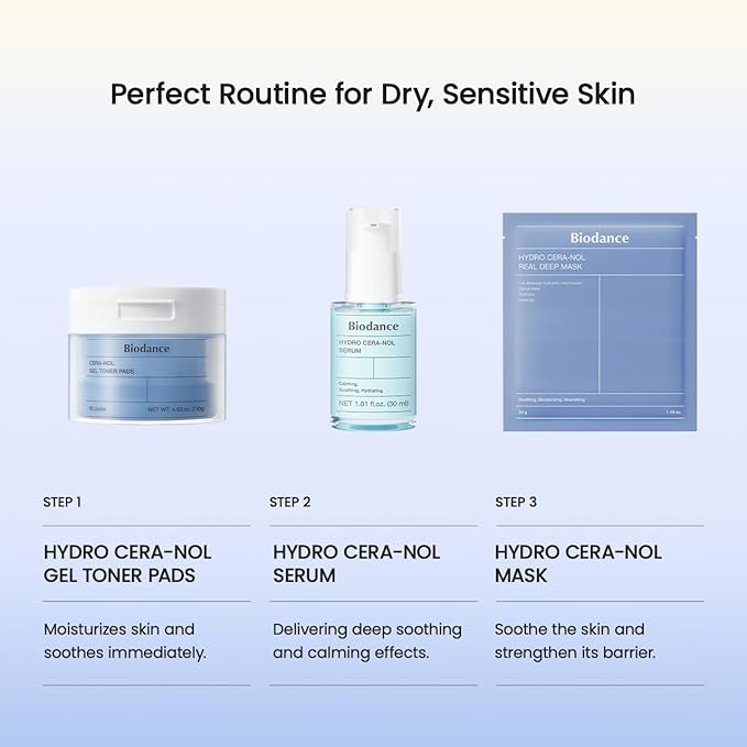 BIODANCE Hydro Cera-nol Serum, Ceramide, D-Panthenol, Hyaluronic Acid for Hydrating, Soothing for Sensitive Skin, Korean Skin Care, Gifts for Women | 1.01 fl.oz x 1 ea