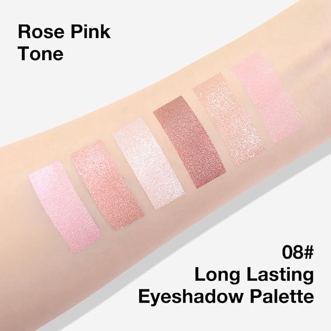 Kaely 6 Color Mini Pink Eyeshadow Palette Makeup, Highly Pigmented Eye Shadow Palette Waterproof, Natural Glitter Shimmer Eye Shadow Palette, paleta de sombras de ojos, Vegan & Cruelty-free, 08