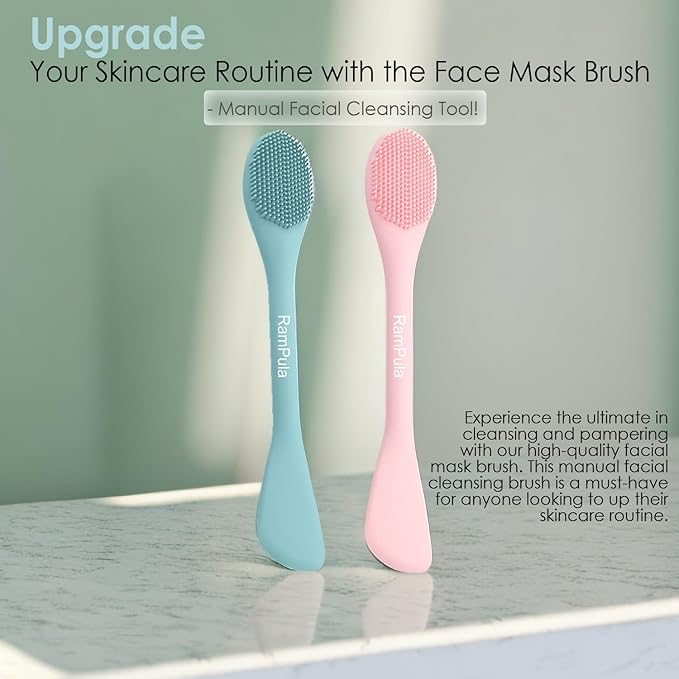 RamPula Facial Cleansing Brush, 2 in 1 Silicone Face Mask Brush & Face Scrubber, For Exfoliating, Massaging, Remove Blackheads, Makeup Skincare Removal, Applicator for Mud, Clay, Body Lotion, DIY Mask