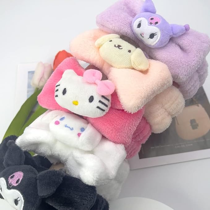 Saileg Kawaii Cartoon Headband, Cute Anime Spa Band for Women face Washing Makeup Skincare, Soft Microfiber Coral Shower Fluffy Towel Hairband for Girls (KT)