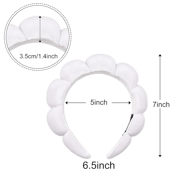 Ayesha Spa Headband for Washing Face Sponge Makeup Headbands Skincare Headband Soft Hair band to Facial Clean Headbands for Women Face wash Skin care Make up Shower (White)