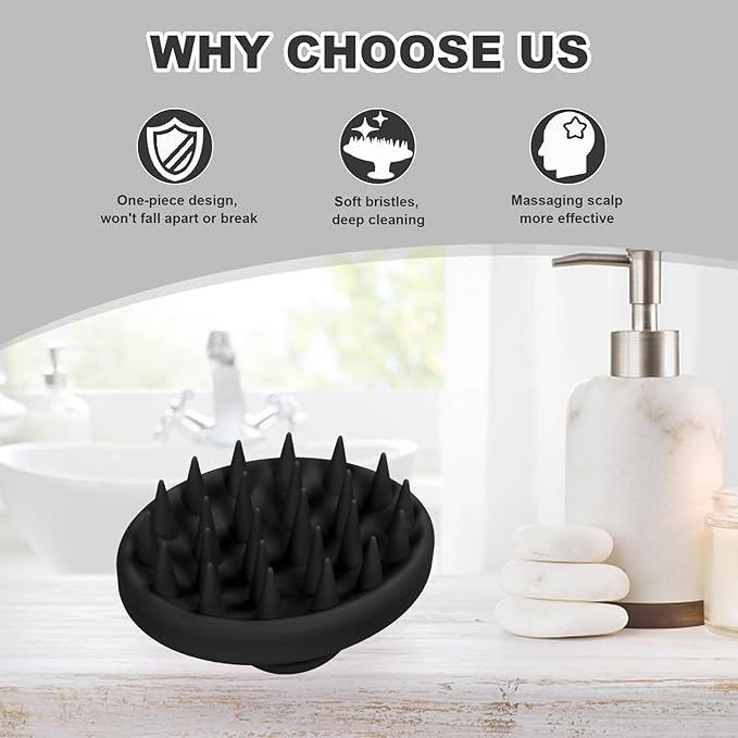 Meartchy Silicone Scalp Massager, Scalp Scrubber for Hair Growth with Soft Bristles, Scalp Exfoliator Brush Dandruff Removal Shampoo Brush for Wet Dry Scalp Care (Black)