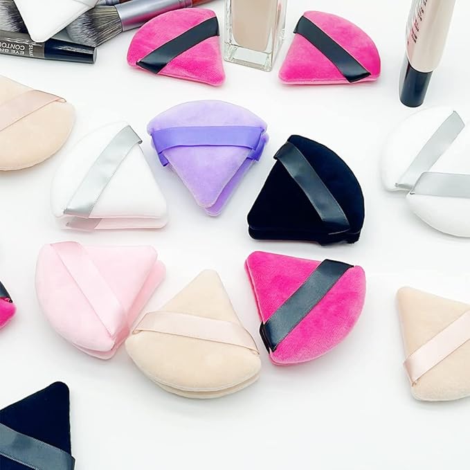 6Pcs Triangle Powder Puff,Soft Velour Face Makeup Sponge Powder Puffs,Loose Powder Cosmetic Foundation Mineral Powder Wet Dry-Black