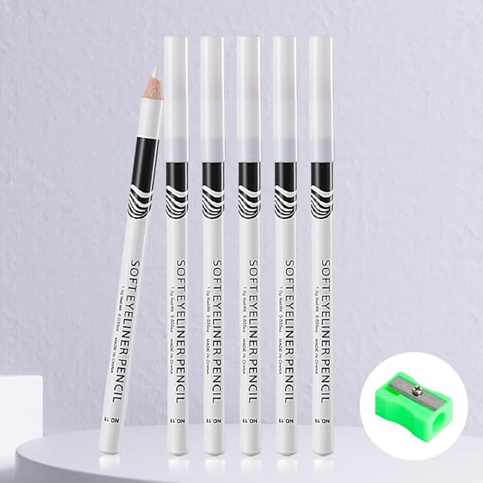 6Pcs Eyebrow Pencils for Women, Wooden Hard-Core White Eyebrow and Eyeliner Pencil, Long Lasting Waterproof and Sweat-Proof, Beginner Makeup Brow Pencil, Create a Natural Eye Brow Makeup